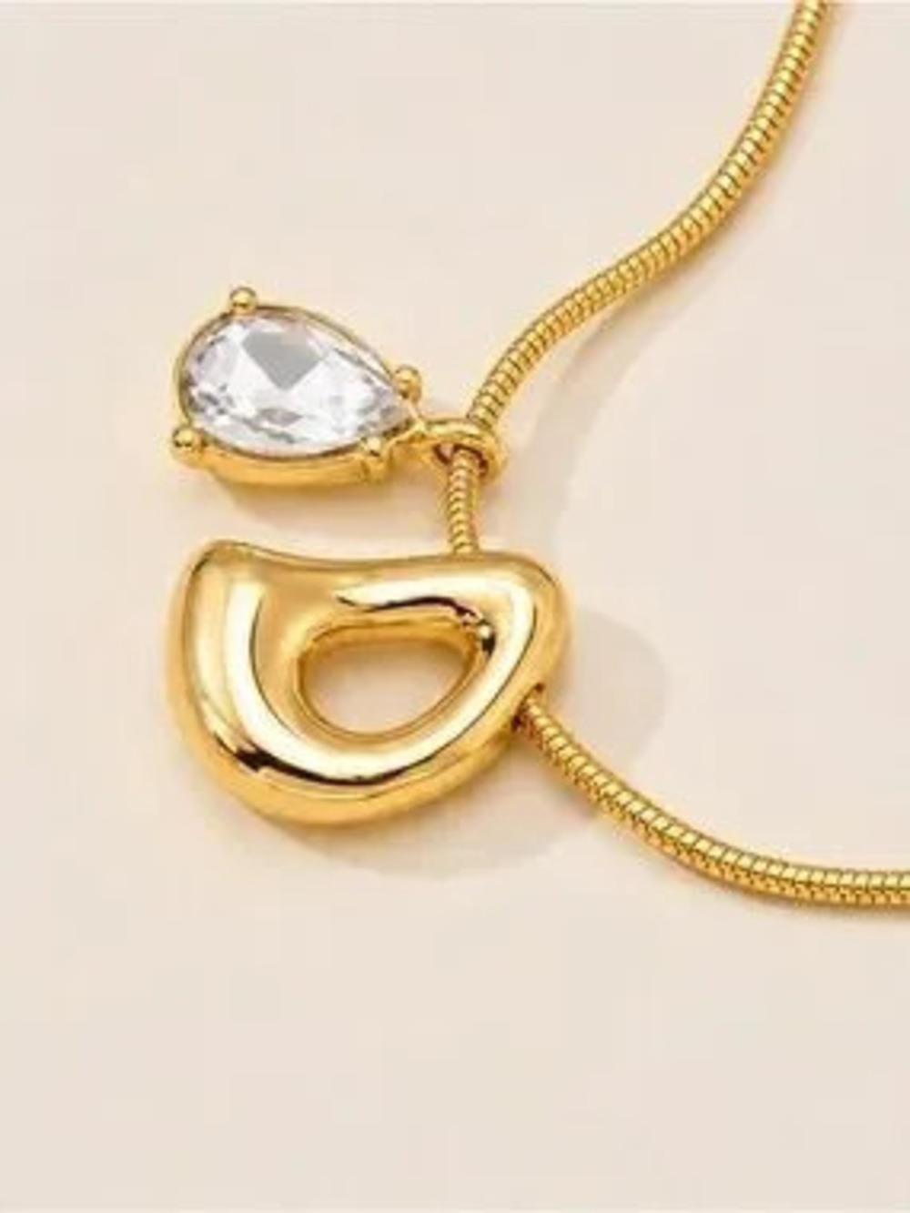 Gold Bubble Initial Crystal Pear Charms Necklace (7218)
